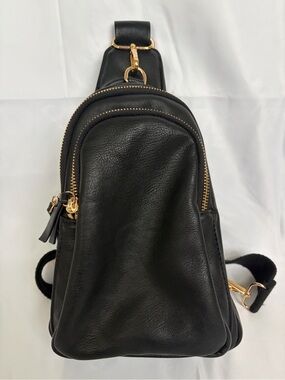 Black Leather Sling Backpack with Gold Hardware- Never Used!